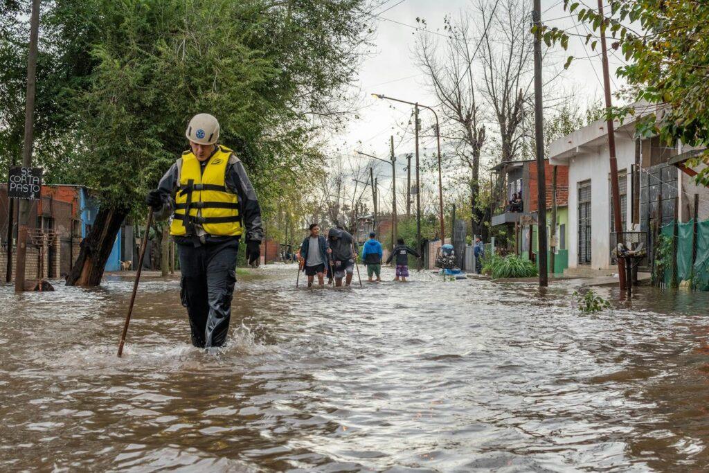 Emergency rescue teams assist residents during severe flooding in Buenos Aires, Argentina.