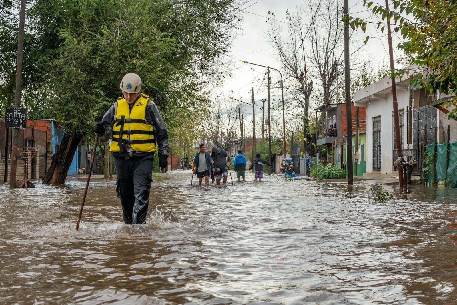 Emergency rescue teams assist residents during severe flooding in Buenos Aires, Argentina.